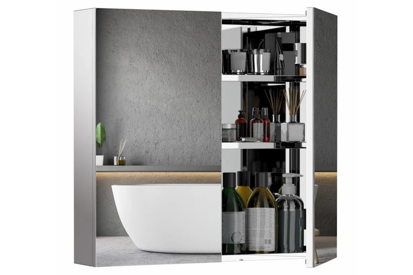 Homcom Stainless Steel Double Doors Bathroom Mirror Cabinet Homcom Stainless Steel Double Doors Bathroom Mirror Cabinet