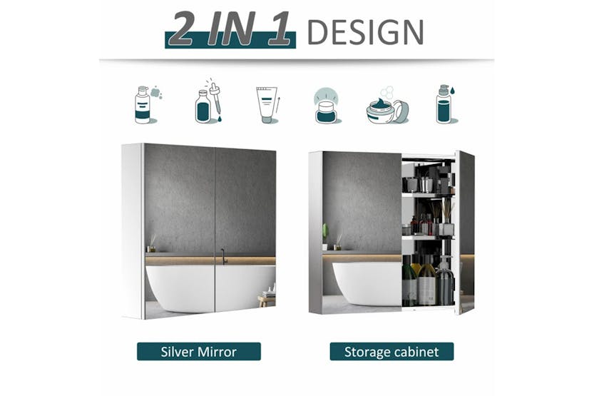 Homcom Stainless Steel Double Doors Bathroom Mirror Cabinet Homcom Stainless Steel Double Doors Bathroom Mirror Cabinet