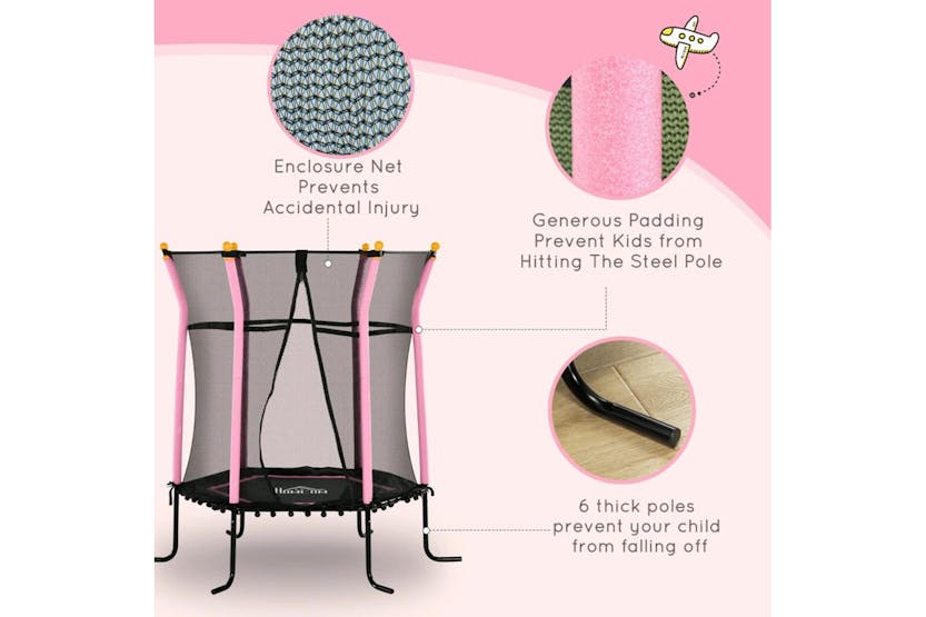 Homcom Childrens Mini Trampoline with Enclosure | 5ft | Pink Homcom Childrens Mini Trampoline with Enclosure | 5ft | Pink