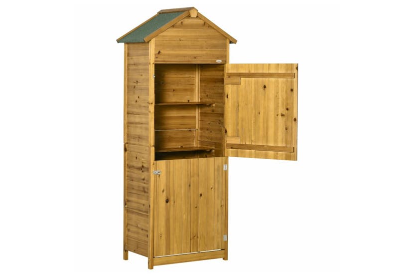 Outsunny Wooden Garden Storage Cabinet with 3 Shelves and 2 Door | Natural Wood Outsunny Wooden Garden Storage Cabinet with 3 Shelves and 2 Door | Natural Wood