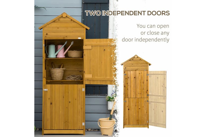 Outsunny Wooden Garden Storage Cabinet with 3 Shelves and 2 Door | Natural Wood Outsunny Wooden Garden Storage Cabinet with 3 Shelves and 2 Door | Natural Wood