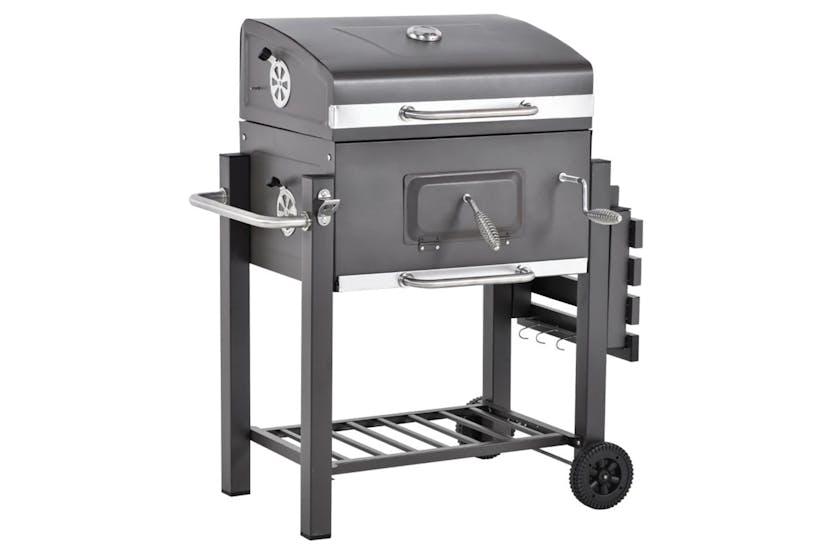 Outsunny Charcoal Grill BBQ Trolley Smoker with Shelf Side Table | Dark Grey Outsunny Charcoal Grill BBQ Trolley Smoker with Shelf Side Table | Dark Grey