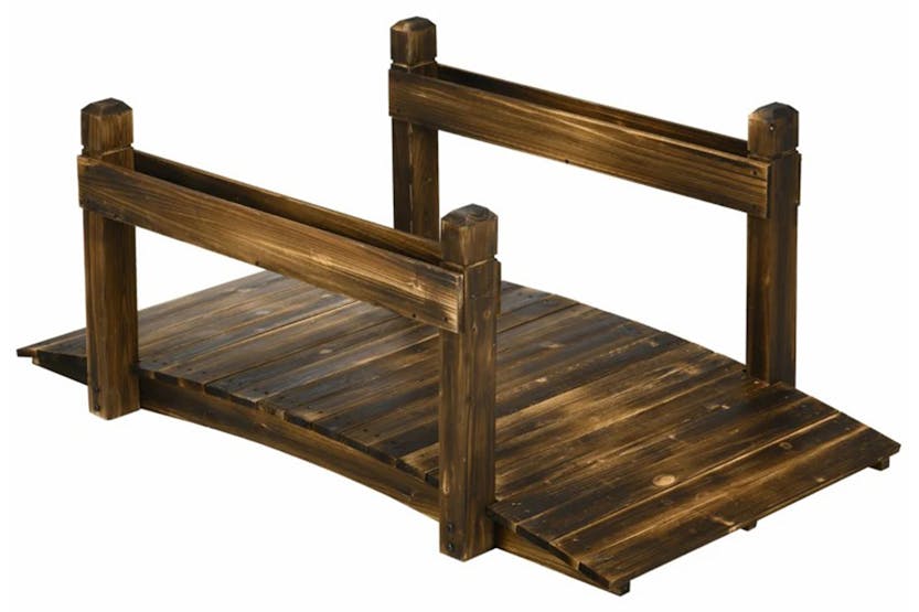 Outsunny Wooden Garden Bridge with Safety Railings | Carbonized Outsunny Wooden Garden Bridge with Safety Railings | Carbonized