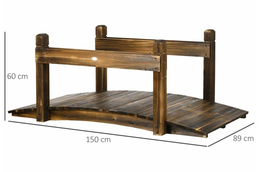 Outsunny Wooden Garden Bridge with Safety Railings | Carbonized Outsunny Wooden Garden Bridge with Safety Railings | Carbonized