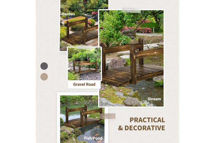 Outsunny Wooden Garden Bridge with Safety Railings | Carbonized Outsunny Wooden Garden Bridge with Safety Railings | Carbonized
