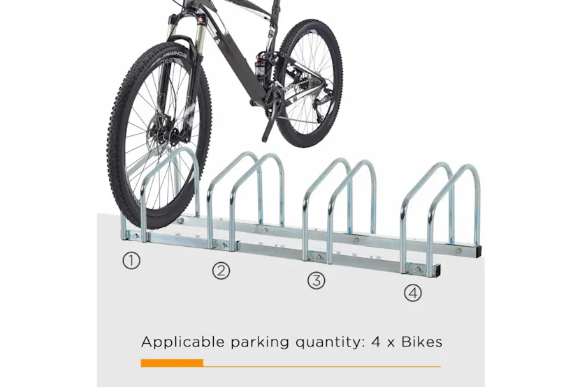 Homcom 4-Bike Floor Stand and Outdoor Bike Rack | Silver Homcom 4-Bike Floor Stand and Outdoor Bike Rack | Silver
