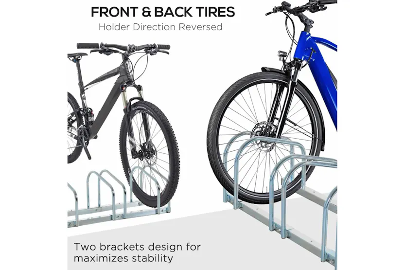 Homcom 4-Bike Floor Stand and Outdoor Bike Rack | Silver Homcom 4-Bike Floor Stand and Outdoor Bike Rack | Silver