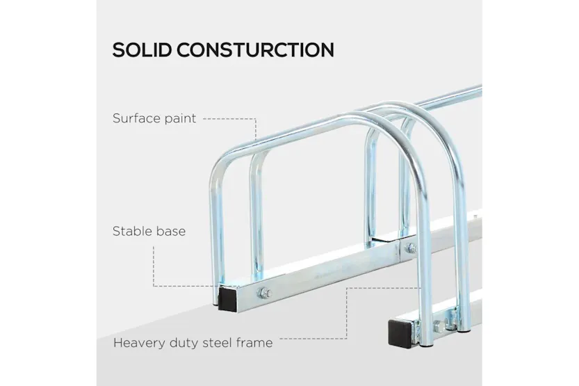 Homcom 4-Bike Floor Stand and Outdoor Bike Rack | Silver Homcom 4-Bike Floor Stand and Outdoor Bike Rack | Silver
