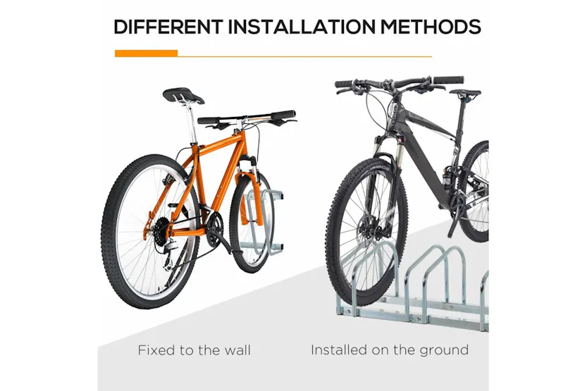 Homcom 4-Bike Floor Stand and Outdoor Bike Rack | Silver Homcom 4-Bike Floor Stand and Outdoor Bike Rack | Silver