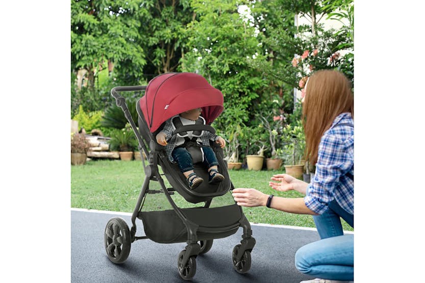 Homcom 2-in-1 Foldable Baby Stroller Pram with Reversible Seat | Red/Black Homcom 2-in-1 Foldable Baby Stroller Pram with Reversible Seat | Red/Black