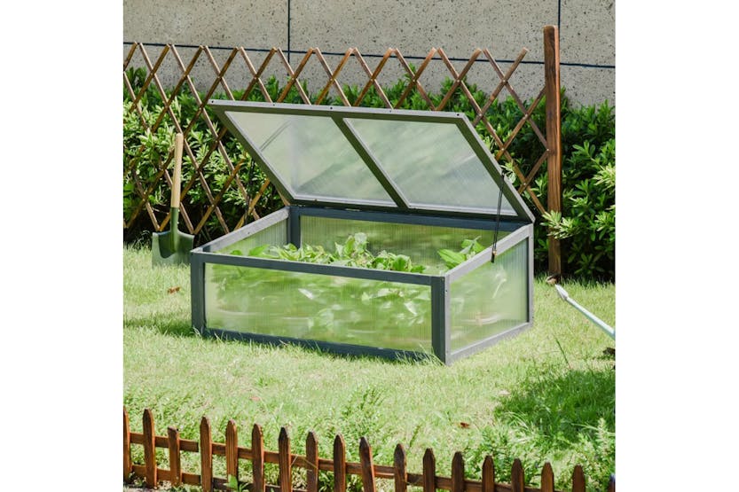 Outsunny Square Wooden Outdoor Greenhouse with Openable Cover | Grey Outsunny Square Wooden Outdoor Greenhouse with Openable Cover | Grey