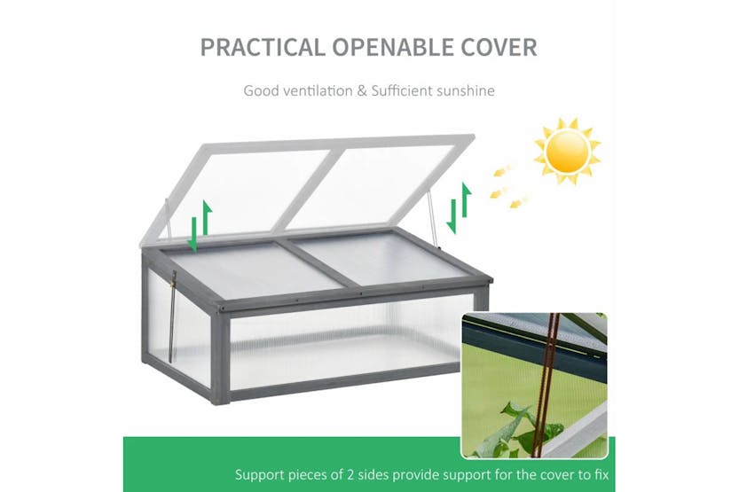 Outsunny Square Wooden Outdoor Greenhouse with Openable Cover | Grey Outsunny Square Wooden Outdoor Greenhouse with Openable Cover | Grey
