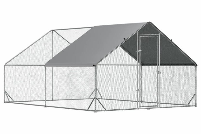 PawHut Walk In Chicken Coop with Run Hen House | Silver/White PawHut Walk In Chicken Coop with Run Hen House | Silver/White