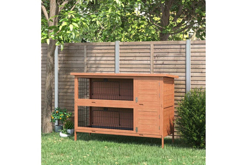 PawHut Outdoor Double Decker Rabbit Hutch with No Leak Trays | Orange PawHut Outdoor Double Decker Rabbit Hutch with No Leak Trays | Orange