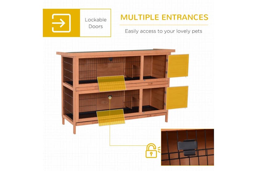 PawHut Outdoor Double Decker Rabbit Hutch with No Leak Trays | Orange PawHut Outdoor Double Decker Rabbit Hutch with No Leak Trays | Orange