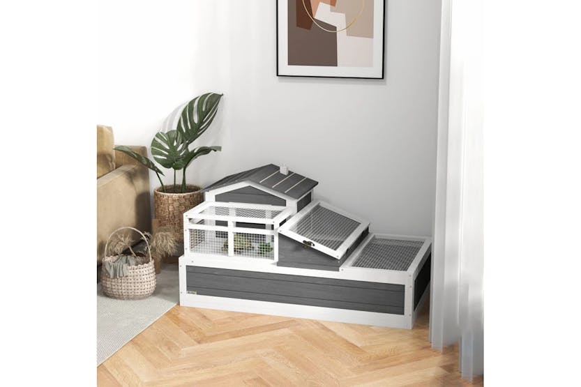 PawHut Wooden Tortoise House with Balcony | Grey/White PawHut Wooden Tortoise House with Balcony | Grey/White