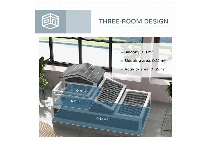 PawHut Wooden Tortoise House with Balcony | Grey/White PawHut Wooden Tortoise House with Balcony | Grey/White