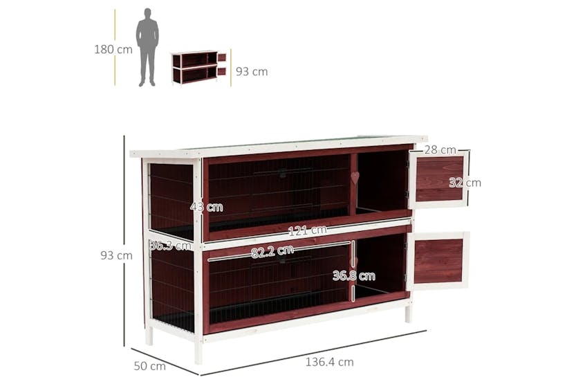 PawHut Two Floors Wooden Rabbit Hutch | Brown/White PawHut Two Floors Wooden Rabbit Hutch | Brown/White