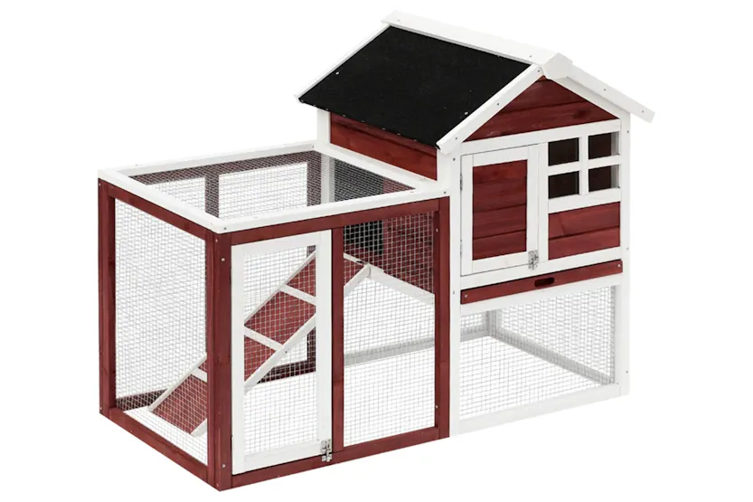 PawHut Wooden Rabbit Hutch with Waterproof Asphalt Roof | Brown/White PawHut Wooden Rabbit Hutch with Waterproof Asphalt Roof | Brown/White