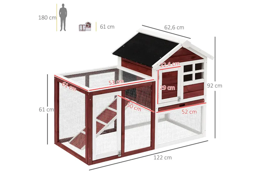 PawHut Wooden Rabbit Hutch with Waterproof Asphalt Roof | Brown/White PawHut Wooden Rabbit Hutch with Waterproof Asphalt Roof | Brown/White