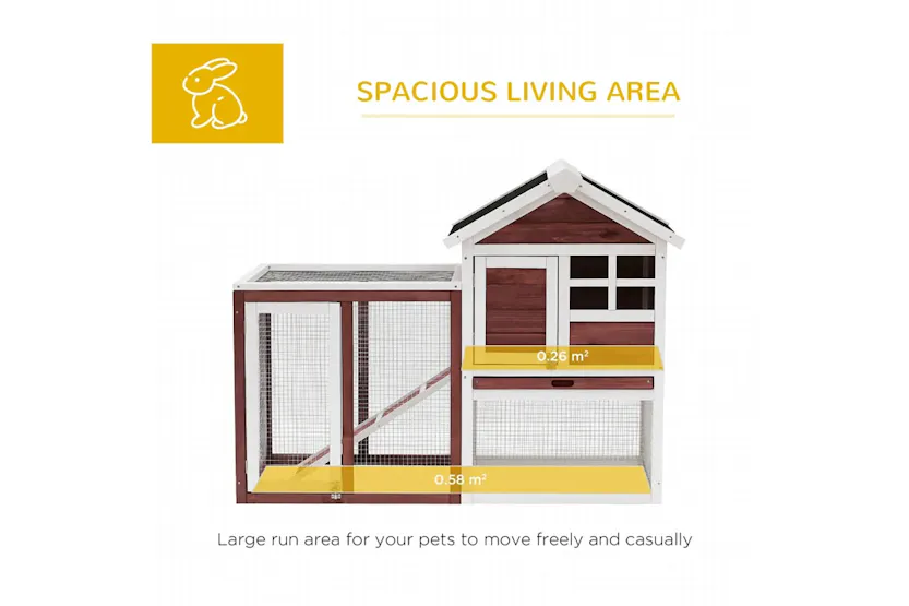 PawHut Wooden Rabbit Hutch with Waterproof Asphalt Roof | Brown/White PawHut Wooden Rabbit Hutch with Waterproof Asphalt Roof | Brown/White