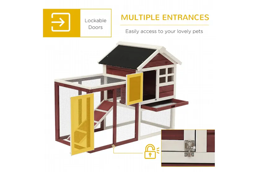 PawHut Wooden Rabbit Hutch with Waterproof Asphalt Roof | Brown/White PawHut Wooden Rabbit Hutch with Waterproof Asphalt Roof | Brown/White