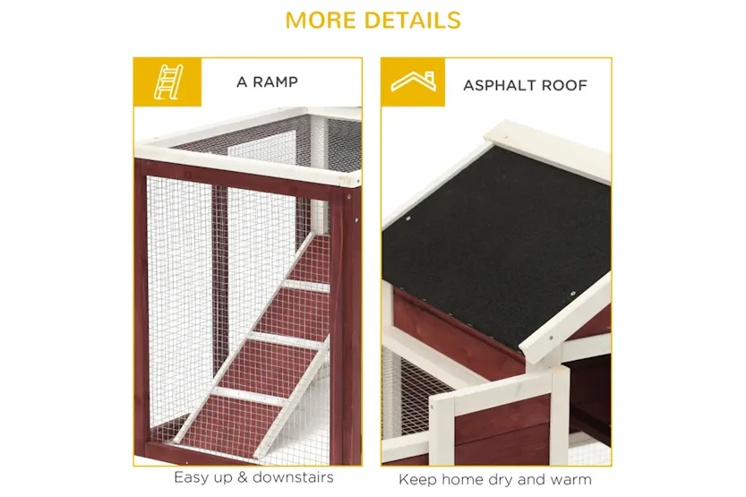 PawHut Wooden Rabbit Hutch with Waterproof Asphalt Roof | Brown/White PawHut Wooden Rabbit Hutch with Waterproof Asphalt Roof | Brown/White