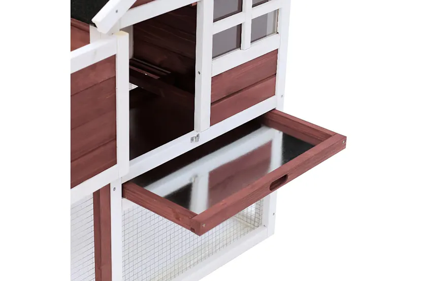 PawHut Wooden Rabbit Hutch with Waterproof Asphalt Roof | Brown/White PawHut Wooden Rabbit Hutch with Waterproof Asphalt Roof | Brown/White