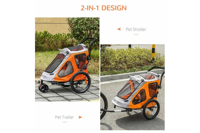 PawHut 2-in-1 Dog Bike Trailer Pet Carrier Stroller | Multicolour PawHut 2-in-1 Dog Bike Trailer Pet Carrier Stroller | Multicolour