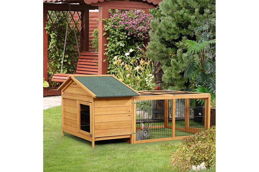 PawHut Wooden Rabbit Hutch | Golden Red PawHut Wooden Rabbit Hutch | Golden Red