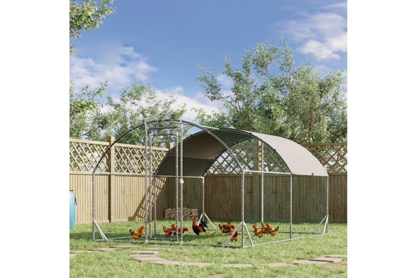 PawHut Walk In Chicken Coop with Run Hen House | Silver PawHut Walk In Chicken Coop with Run Hen House | Silver