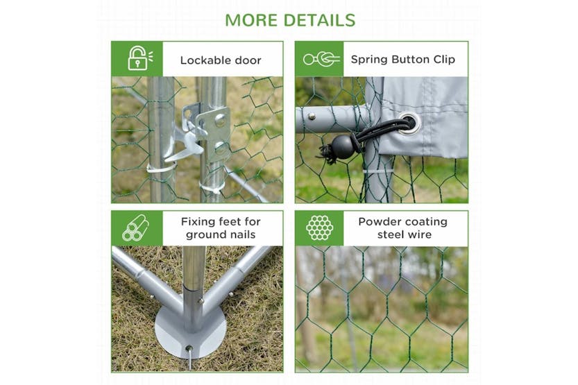 PawHut Walk In Chicken Coop with Run Hen House | Silver PawHut Walk In Chicken Coop with Run Hen House | Silver