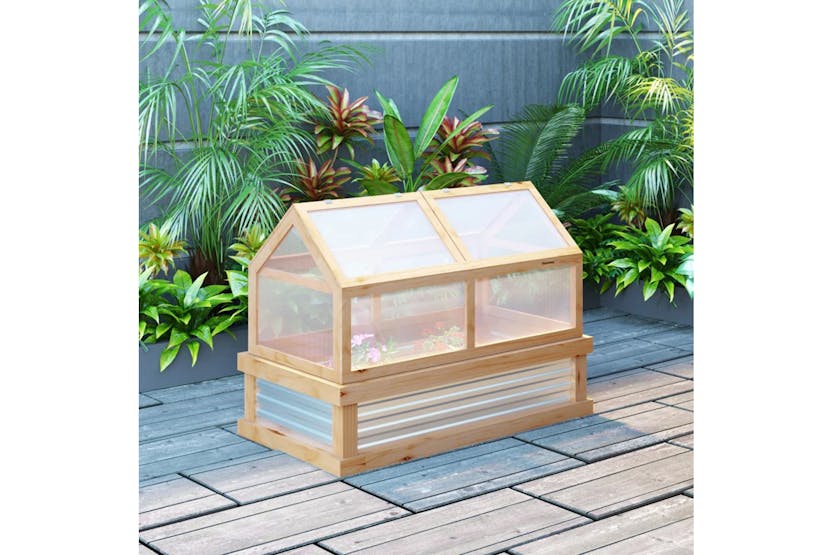 Outsunny Raised Garden Bed with Top Greenhouse | Natural Outsunny Raised Garden Bed with Top Greenhouse | Natural