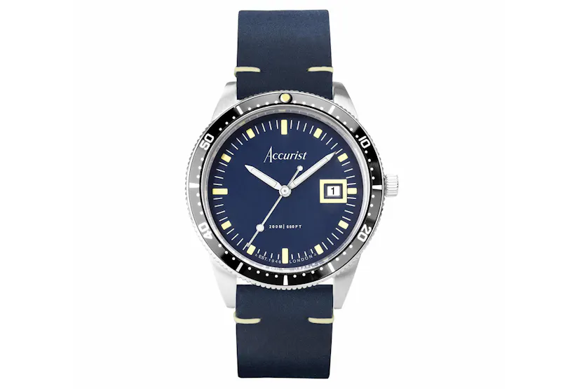 Accurist Dive Men's Watch | Silver Case & Blue Leather Strap with Windermere Blue Dial | 42mm Accurist Dive Men's Watch | Silver Case & Blue Leather Strap with Windermere Blue Dial | 42mm