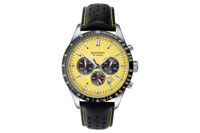 Sekonda Velocity Chronograph Mens Leather Strap Watch | Black Sekonda Velocity Chronograph Mens Leather Strap Watch | Black
