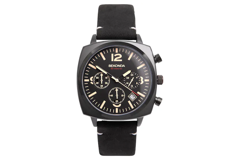 Sekonda Airborne Chronograph Mens Leather Strap Watch | Black Sekonda Airborne Chronograph Mens Leather Strap Watch | Black