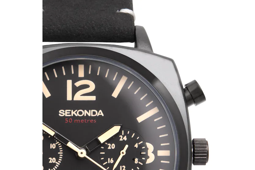 Sekonda Airborne Chronograph Mens Leather Strap Watch | Black Sekonda Airborne Chronograph Mens Leather Strap Watch | Black