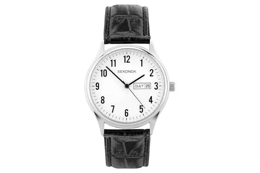 Sekonda Easy Reader Ladies Leather Strap Watch | Silver/Black Sekonda Easy Reader Ladies Leather Strap Watch | Silver/Black
