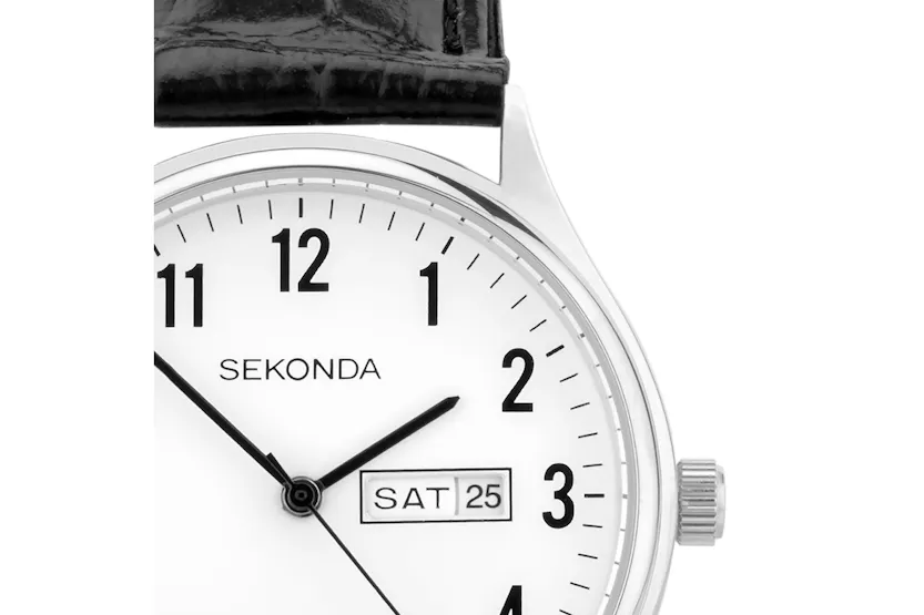 Sekonda Easy Reader Ladies Leather Strap Watch | Silver/Black Sekonda Easy Reader Ladies Leather Strap Watch | Silver/Black