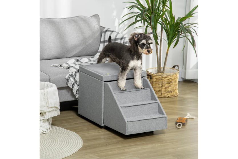 PawHut 4-Tier Pet Steps with Storage Compartment | Light Grey PawHut 4-Tier Pet Steps with Storage Compartment | Light Grey