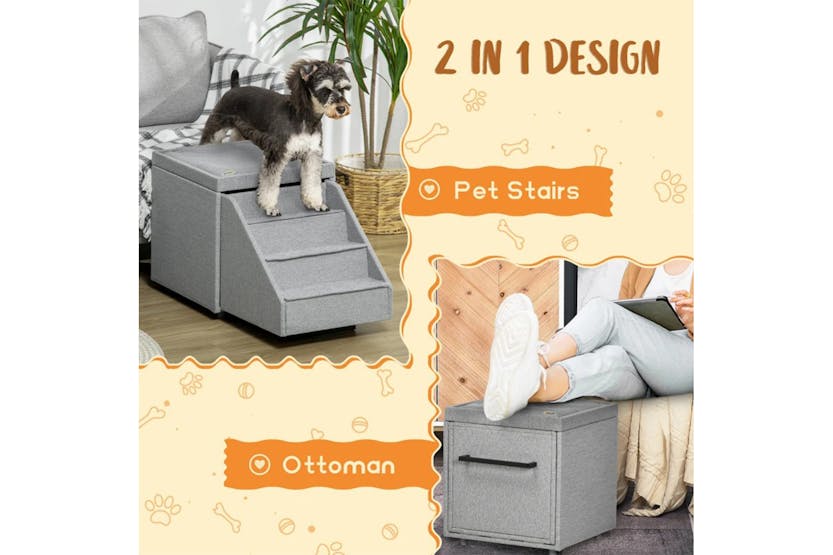 PawHut 4-Tier Pet Steps with Storage Compartment | Light Grey PawHut 4-Tier Pet Steps with Storage Compartment | Light Grey
