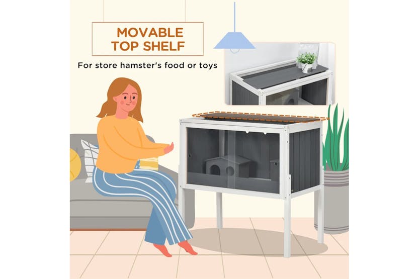 PawHut Wooden Hamster Cage | Dark Grey/White PawHut Wooden Hamster Cage | Dark Grey/White