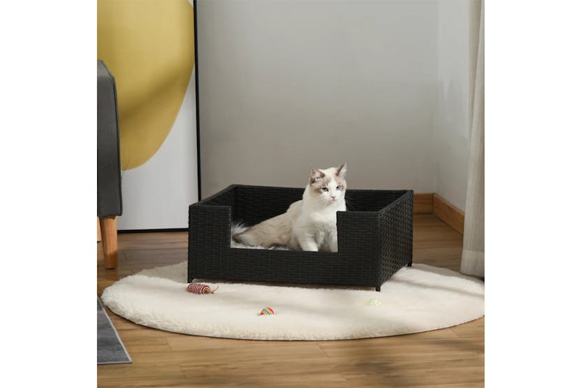 PawHut Rattan Pet Sofa with Soft Cushion | Black PawHut Rattan Pet Sofa with Soft Cushion | Black