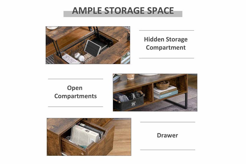 Homcom Lift Top Coffee Table with 2 Storage Drawer | Rustic Brown Homcom Lift Top Coffee Table with 2 Storage Drawer | Rustic Brown