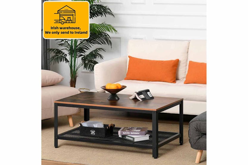 Homcom 2-Tier Wooden Coffee Table | Retro Wood/Black Homcom 2-Tier Wooden Coffee Table | Retro Wood/Black