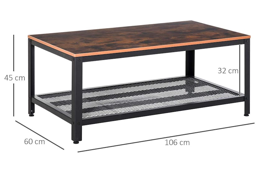 Homcom 2-Tier Wooden Coffee Table | Retro Wood/Black Homcom 2-Tier Wooden Coffee Table | Retro Wood/Black