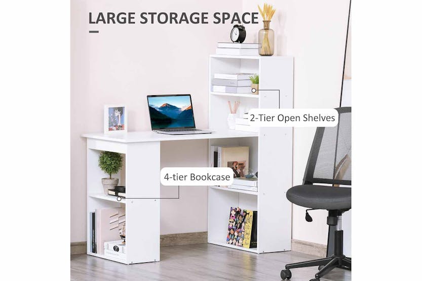 Homcom Computer Desk with Bookshelf | White Homcom Computer Desk with Bookshelf | White