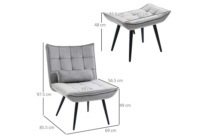 Homcom Armless Lounge Chair with Pillow | Footstool | Grey Homcom Armless Lounge Chair with Pillow | Footstool | Grey