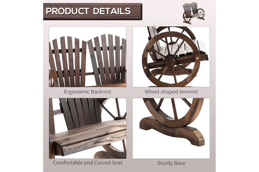 Outsunny Comfortable Fir Logs Love Chair with Wheel-Shaped Armrests Outsunny Comfortable Fir Logs Love Chair with Wheel-Shaped Armrests