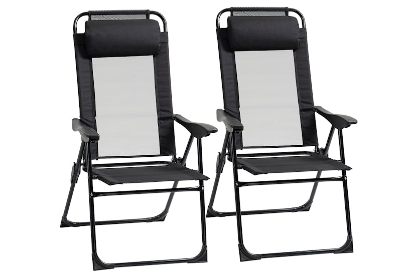 Outsunny Portable Folding Recliner Outdoor Patio Backrest | Black | Set of 2 Outsunny Portable Folding Recliner Outdoor Patio Backrest | Black | Set of 2